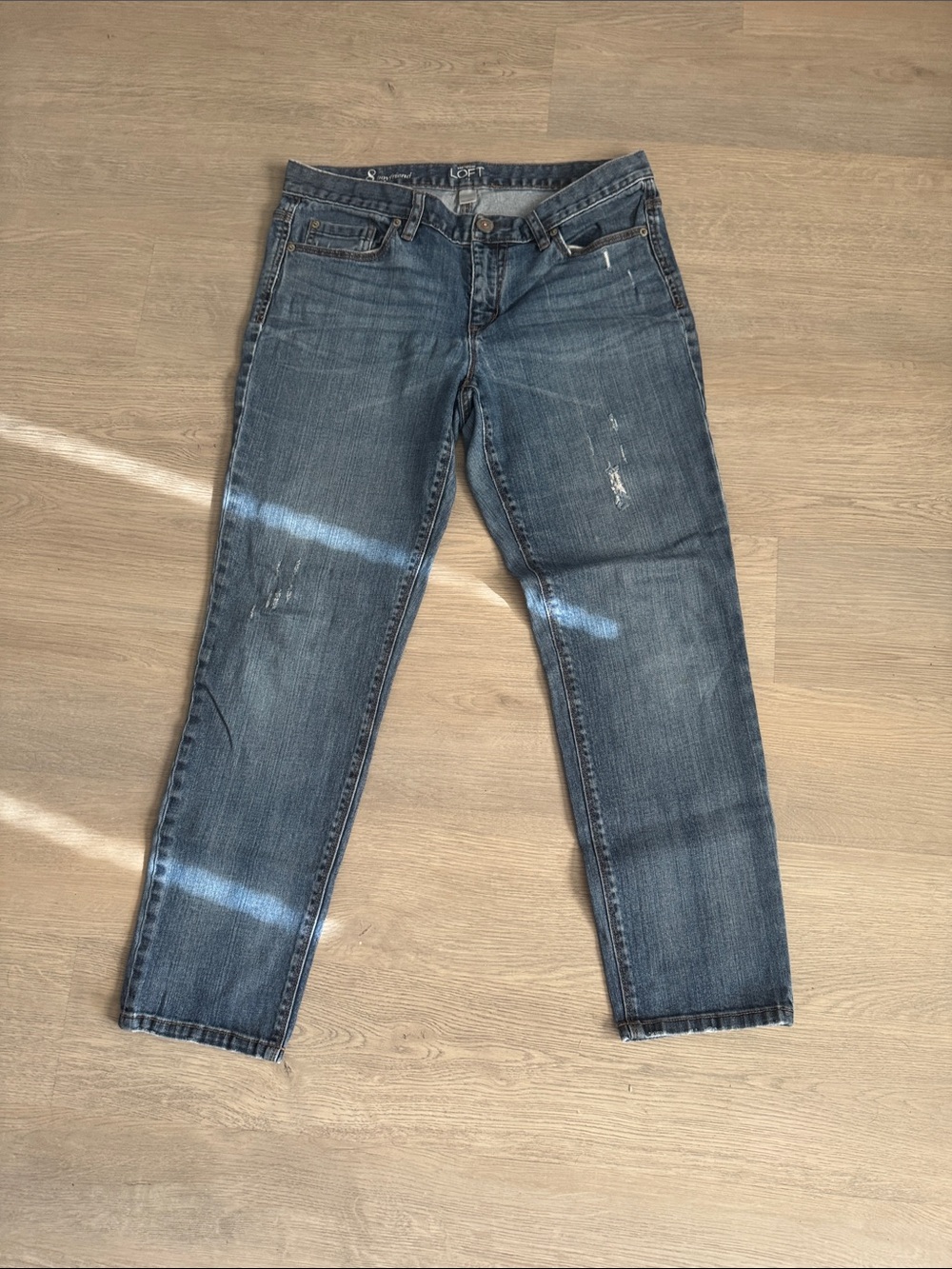 LOFT Women's Blue Boyfriend Jeans with Distressed Details